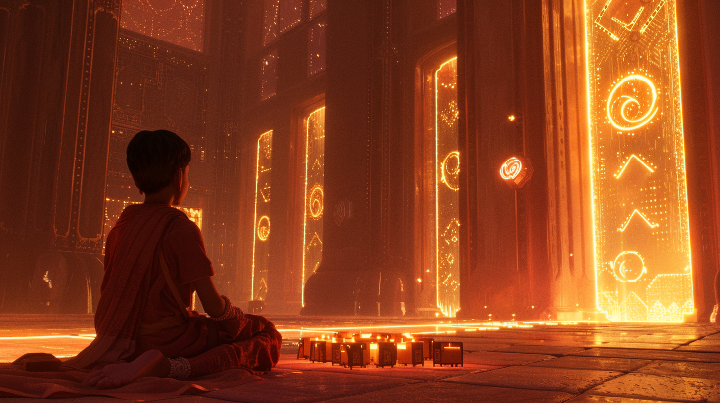 Glowing circle of light in a hall where many paths converge to a few bright doors, representing hash collisions